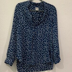Anne Klein Navy Blouse with White Dots